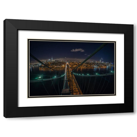 The Williamsburg Bridge Black Modern Wood Framed Art Print with Double Matting by Veizaga, Christopher R.