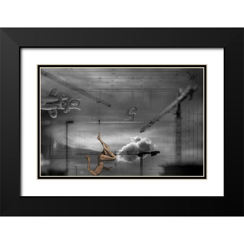 Construction Of(Tower Of Babel) Black Modern Wood Framed Art Print with Double Matting by Dartef, Pristov