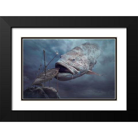 Ship Of Hope Black Modern Wood Framed Art Print with Double Matting by Almawash, Sulaiman