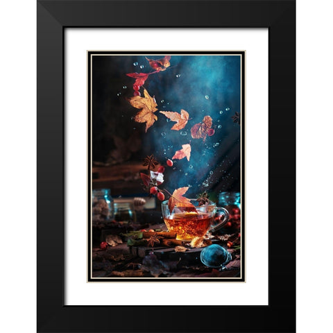 Briar Tea With Autumn Swirl Black Modern Wood Framed Art Print with Double Matting by Belenko, Dina