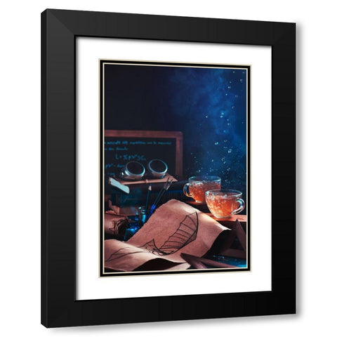 Steampunk Tea (With Goggles And Blueprints) Black Modern Wood Framed Art Print with Double Matting by Belenko, Dina