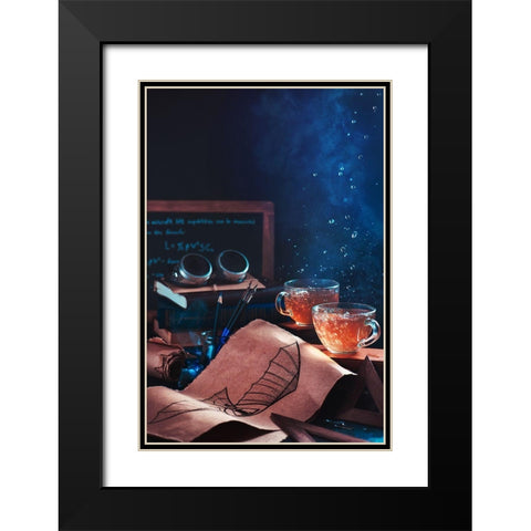 Steampunk Tea (With Goggles And Blueprints) Black Modern Wood Framed Art Print with Double Matting by Belenko, Dina