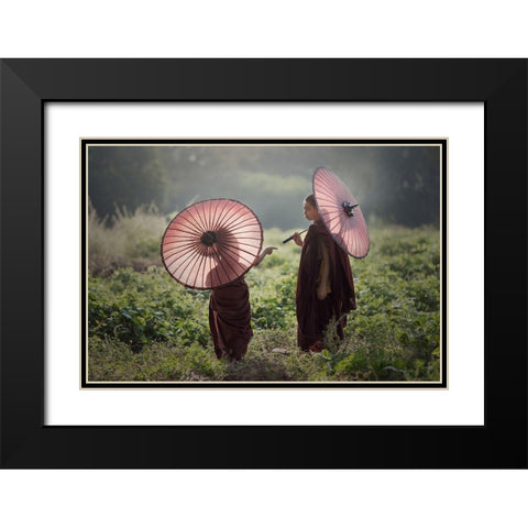 Friend Black Modern Wood Framed Art Print with Double Matting by Intarob, Sarawut
