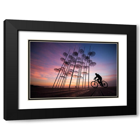 Umbrellas Black Modern Wood Framed Art Print with Double Matting by Karakaya, Melih