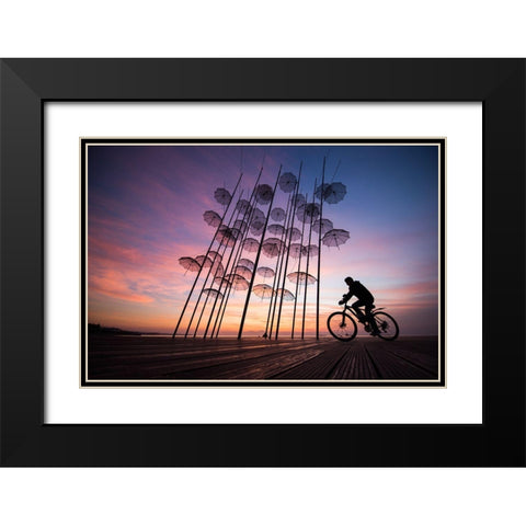 Umbrellas Black Modern Wood Framed Art Print with Double Matting by Karakaya, Melih