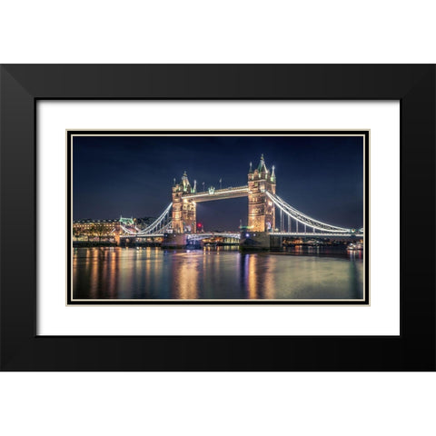 Night At The Tower Bridge Black Modern Wood Framed Art Print with Double Matting by El Assy, Nader