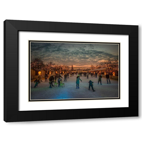 Amsterdam Winter Wonder Land Black Modern Wood Framed Art Print with Double Matting by De Groot, Gerrit