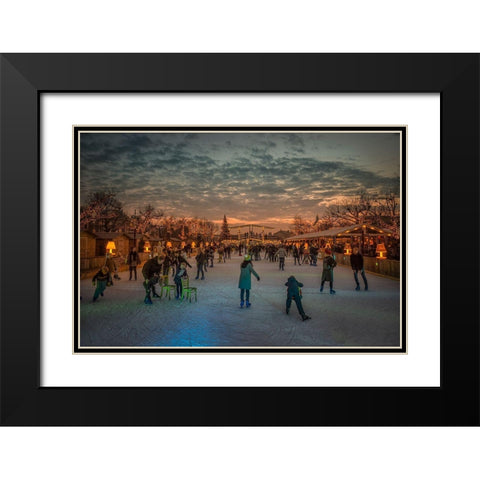 Amsterdam Winter Wonder Land Black Modern Wood Framed Art Print with Double Matting by De Groot, Gerrit