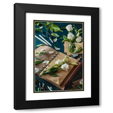 Painting Flowers: Pins And Pencils Black Modern Wood Framed Art Print with Double Matting by Belenko, Dina