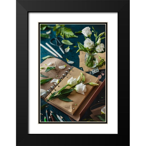 Painting Flowers: Pins And Pencils Black Modern Wood Framed Art Print with Double Matting by Belenko, Dina
