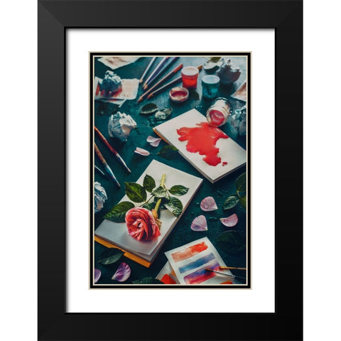 Painting Flowers: Stains And Sketches Black Modern Wood Framed Art Print with Double Matting by Belenko, Dina