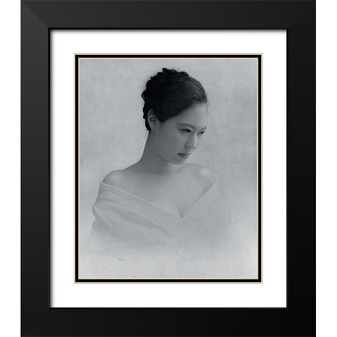 Portrait Of A Woman To Drop The Line Of Sight Black Modern Wood Framed Art Print with Double Matting by Hattori, Fuyuki