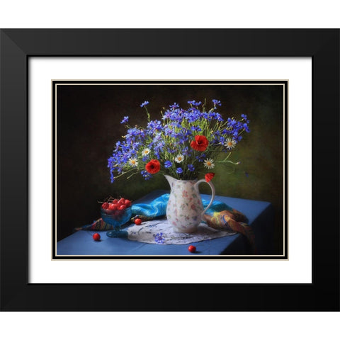 Summer Still Life With Wildflowers Black Modern Wood Framed Art Print with Double Matting by Skorokhod, Tatyana