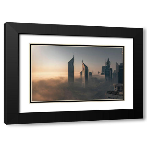 Fog Lockdown On The City Of Steel Black Modern Wood Framed Art Print with Double Matting by Huang, Stan