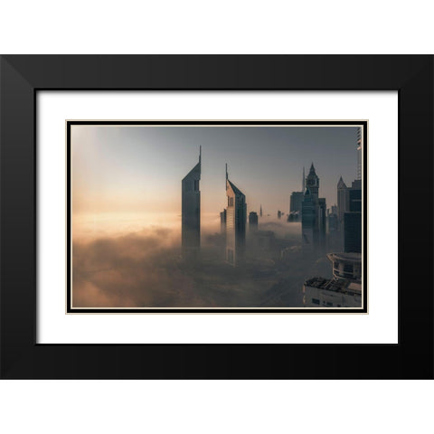 Fog Lockdown On The City Of Steel Black Modern Wood Framed Art Print with Double Matting by Huang, Stan