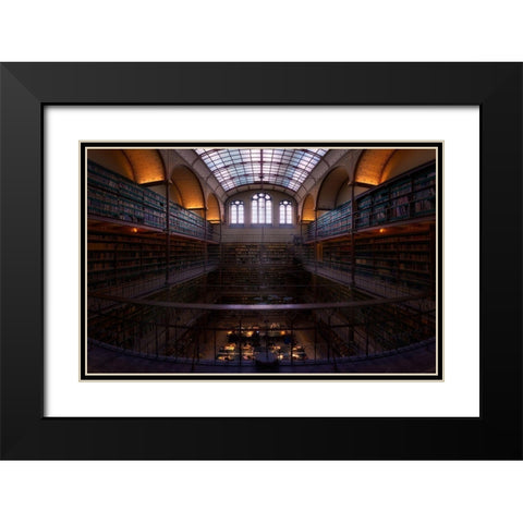 Rijksmuseum Library Black Modern Wood Framed Art Print with Double Matting by M. Garcia, Jesus