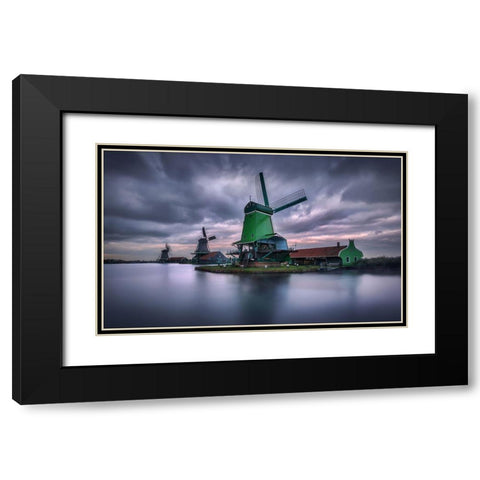 The Green Windmill Black Modern Wood Framed Art Print with Double Matting by M. Garcia, Jesus