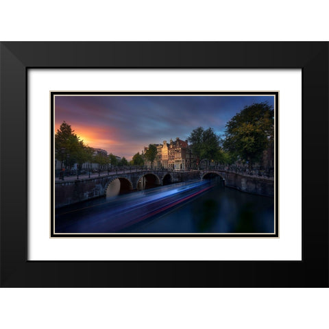 Amsterdam Sunset Black Modern Wood Framed Art Print with Double Matting by M. Garcia, Jesus
