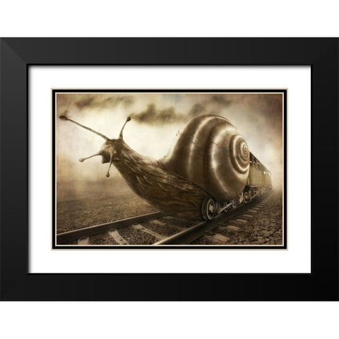 Snail Mail Black Modern Wood Framed Art Print with Double Matting by Kiciak, Christophe