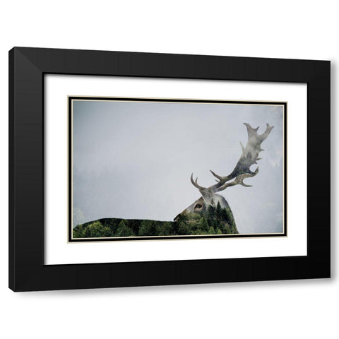 Antler Double-Exposed Black Modern Wood Framed Art Print with Double Matting by Beata, Angyalosi