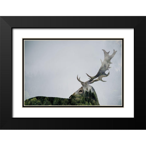 Antler Double-Exposed Black Modern Wood Framed Art Print with Double Matting by Beata, Angyalosi