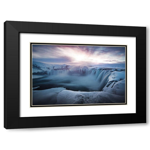 Morning Godafoss Black Modern Wood Framed Art Print with Double Matting by Bradnam, Colin