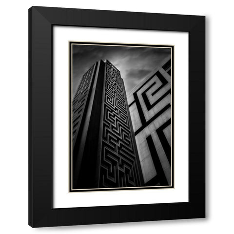 Double Maze Black Modern Wood Framed Art Print with Double Matting by Jamal, Khalid
