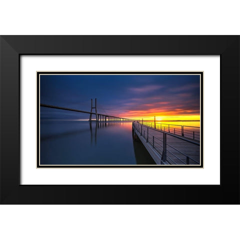 Ponte Vasco Da Gama Black Modern Wood Framed Art Print with Double Matting by Ribeiro, Rui