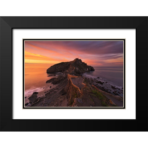 Gaztelugatxe Black Modern Wood Framed Art Print with Double Matting by Carrillo Lopez, Antonio