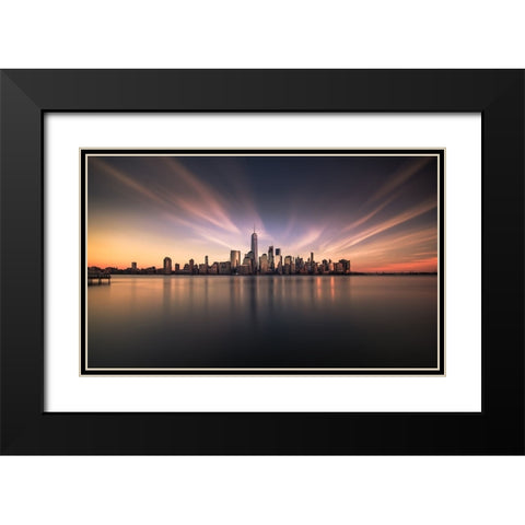 A Qfloatingq City Black Modern Wood Framed Art Print with Double Matting by Dai, Wei