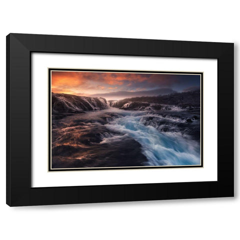 Blue Flow Black Modern Wood Framed Art Print with Double Matting by F. Turienzo, Carlos