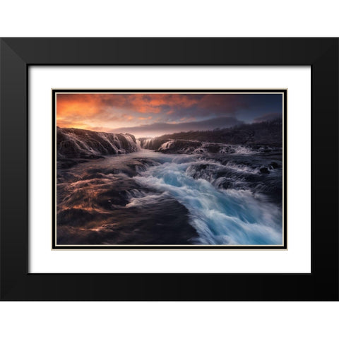 Blue Flow Black Modern Wood Framed Art Print with Double Matting by F. Turienzo, Carlos