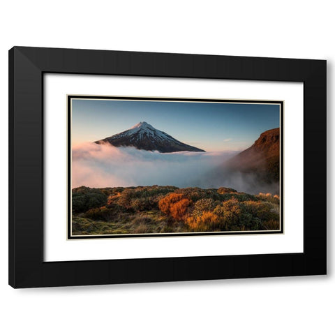 Mt Taranaki Black Modern Wood Framed Art Print with Double Matting by Schaarschmidt, Christoph