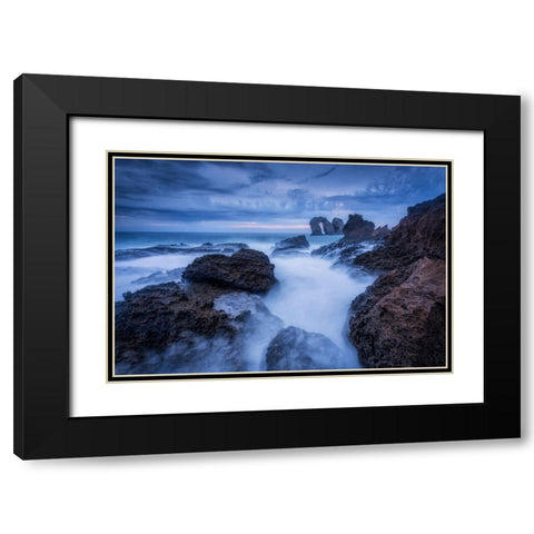 Rocky Blue Black Modern Wood Framed Art Print with Double Matting by Lanza, Sergio