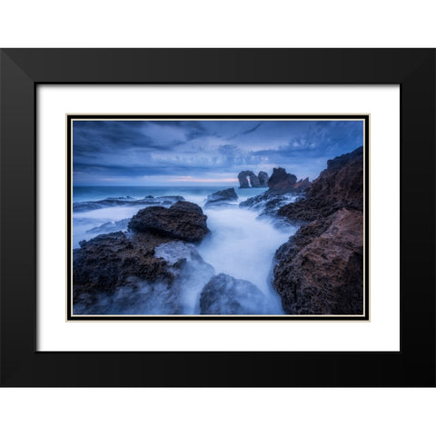 Rocky Blue Black Modern Wood Framed Art Print with Double Matting by Lanza, Sergio