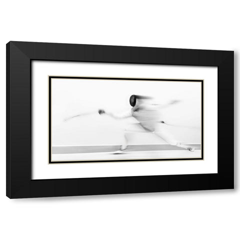 Fencing Black Modern Wood Framed Art Print with Double Matting by Deng, Larry