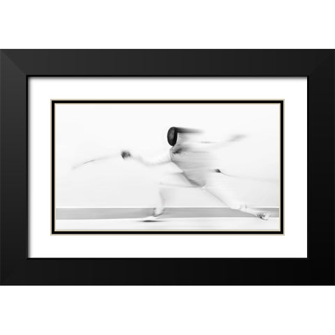 Fencing Black Modern Wood Framed Art Print with Double Matting by Deng, Larry