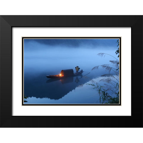 Dong Jiang Lake Black Modern Wood Framed Art Print with Double Matting by Wong, Adam