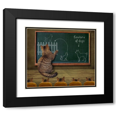 Cat Teacher And His Pupils Black Modern Wood Framed Art Print with Double Matting by Kuznetsova, Iryna