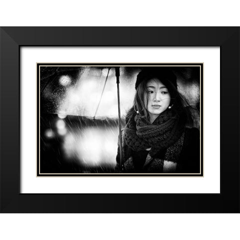 Rainy Day Black Modern Wood Framed Art Print with Double Matting by Kiyota, Daisuke