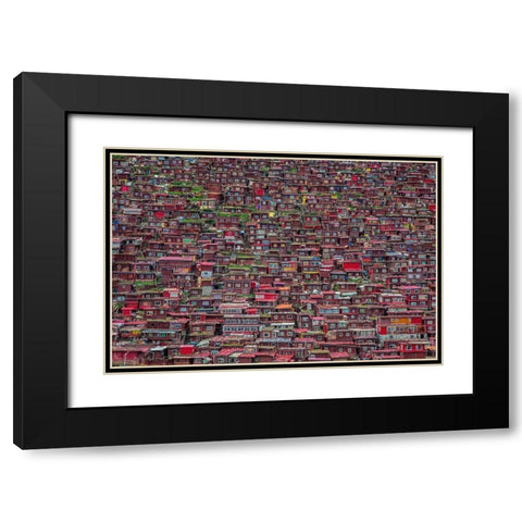 Larung Gar Black Modern Wood Framed Art Print with Double Matting by Tianyu