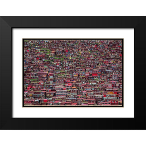 Larung Gar Black Modern Wood Framed Art Print with Double Matting by Tianyu