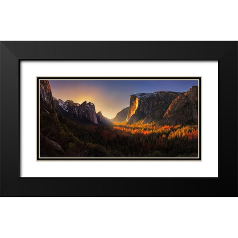 Yosemite Firefall Black Modern Wood Framed Art Print with Double Matting by Zhang, Yan