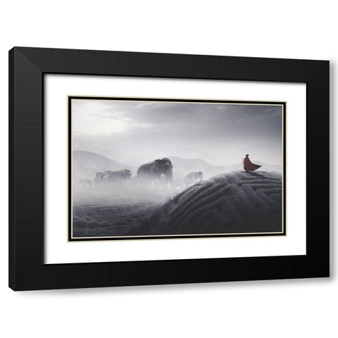Robin Hood Black Modern Wood Framed Art Print with Double Matting by Buhligaha, Hussain