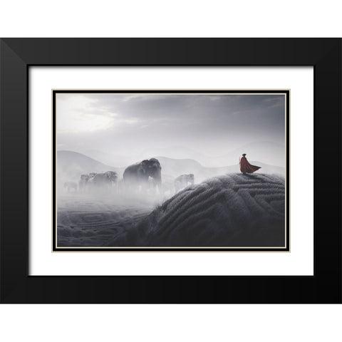Robin Hood Black Modern Wood Framed Art Print with Double Matting by Buhligaha, Hussain