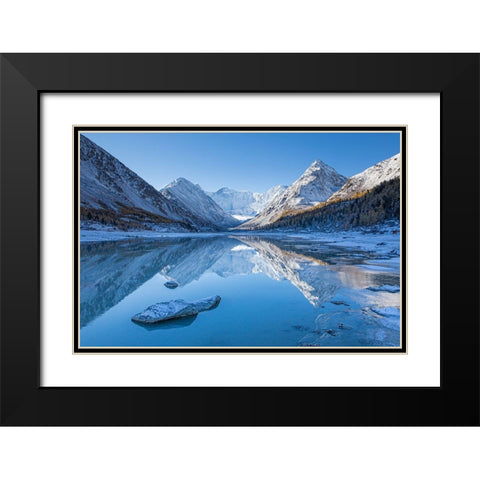 Akkem Lake Black Modern Wood Framed Art Print with Double Matting by Aristov, Stanislav