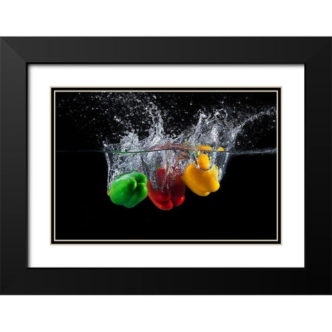Paprika Splash Black Modern Wood Framed Art Print with Double Matting by Stefan, Mogyorosi