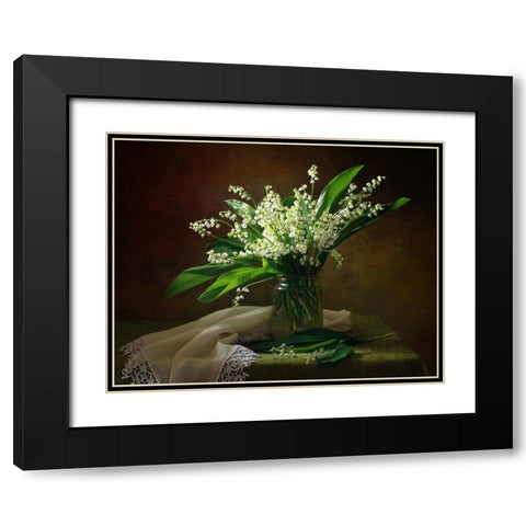 With A Bouquet Of Lilies Of The Valley Black Modern Wood Framed Art Print with Double Matting by Skorokhod, Tatyana