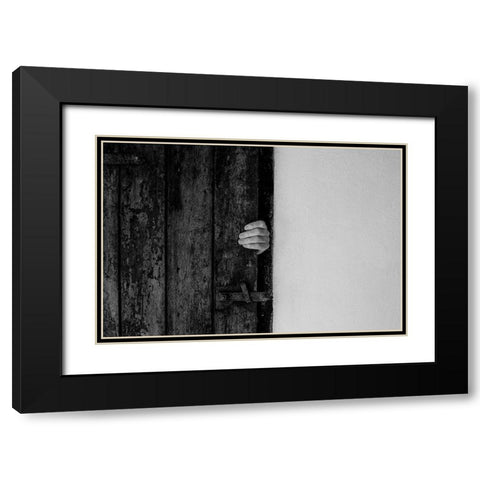 Hand On Door Black Modern Wood Framed Art Print with Double Matting by Schuster, Inge
