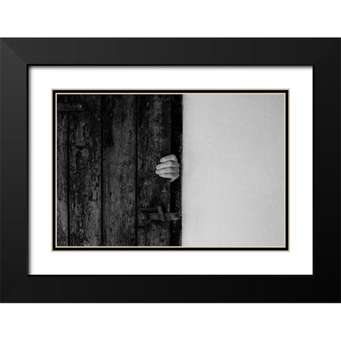 Hand On Door Black Modern Wood Framed Art Print with Double Matting by Schuster, Inge